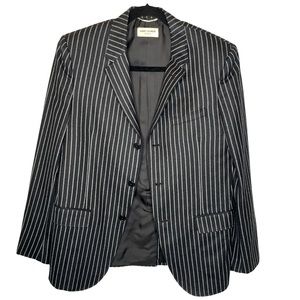 YVES SAINT LAURENT Men’s Single Breasted Navy Pin Stripe Suit Jacket